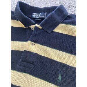 VTG Polo Ralph Lauren Shirt Mens Large Heavyweight Stripe Pique Navy Yellow Pony